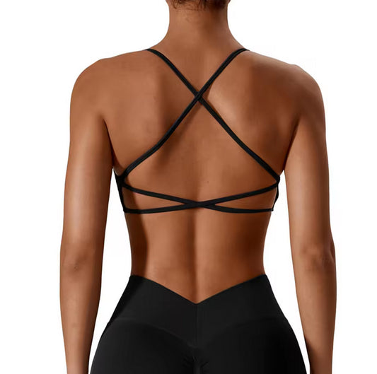 Lace Cross Strappy Back Sports Bra