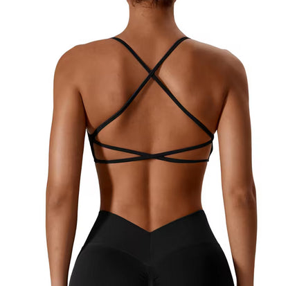 Lace Cross Strappy Back Sports Bra