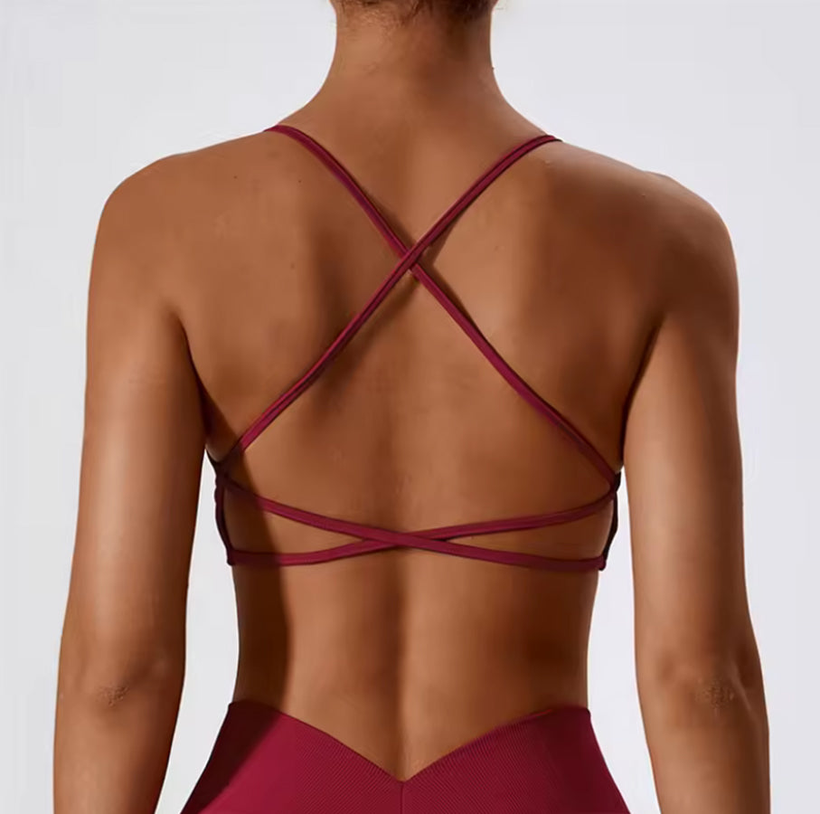 Lace Cross Strappy Back Sports Bra