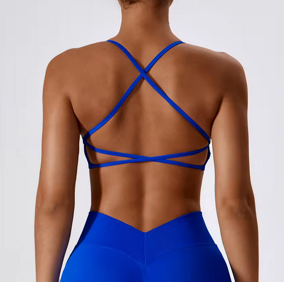 Lace Cross Strappy Back Sports Bra